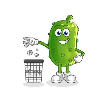 Salatalık, çöp maskotu. çizgi film vektörü