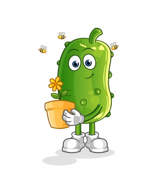 Çiçek saksılı salatalık. karakter vektörü