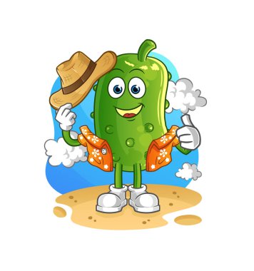 Salatalık tatile gider. çizgi film maskotu vektörü