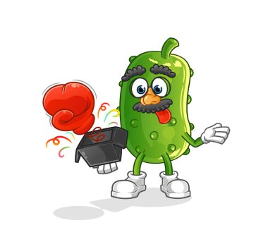 Salatalık şaka eldiveni kutuda. çizgi film maskotu