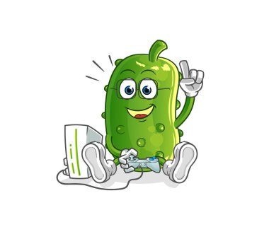 Salatalık video oyunu oynuyor. çizgi film karakteri