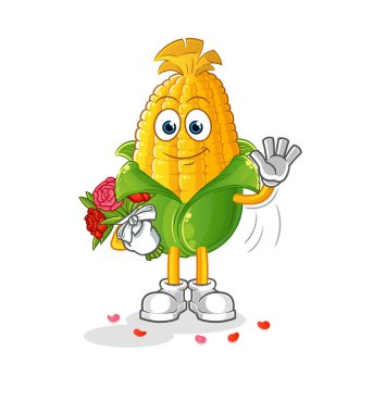 Buket maskotlu mısır. çizgi film vektörü