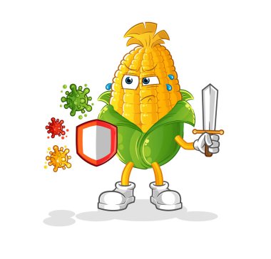 Virüs karikatürlerine karşı mısır. çizgi film maskotu vektörü