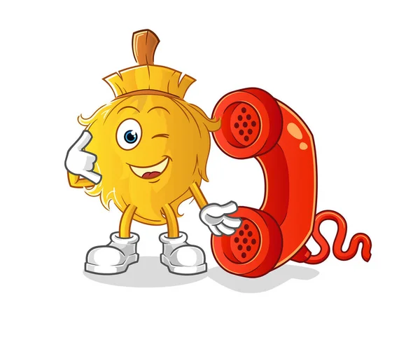 Broom Call Mascot Cartoon Vector — Stock Vector