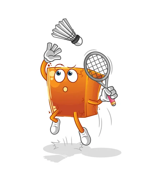 Ziegelsteinschlag Beim Badminton Cartoon Cartoon Maskottchen — Stockvektor