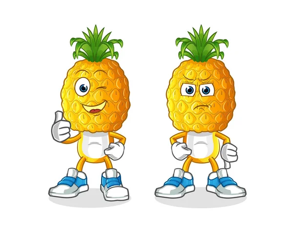 Ananas kafalı çizgi film başparmağı yukarı, baş parmağı aşağı. çizgi film vektörü