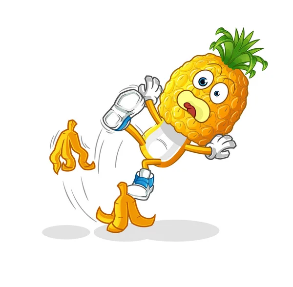 Ananas kafalı karikatür muza basıp kaydı. çizgi film maskotu vektörü