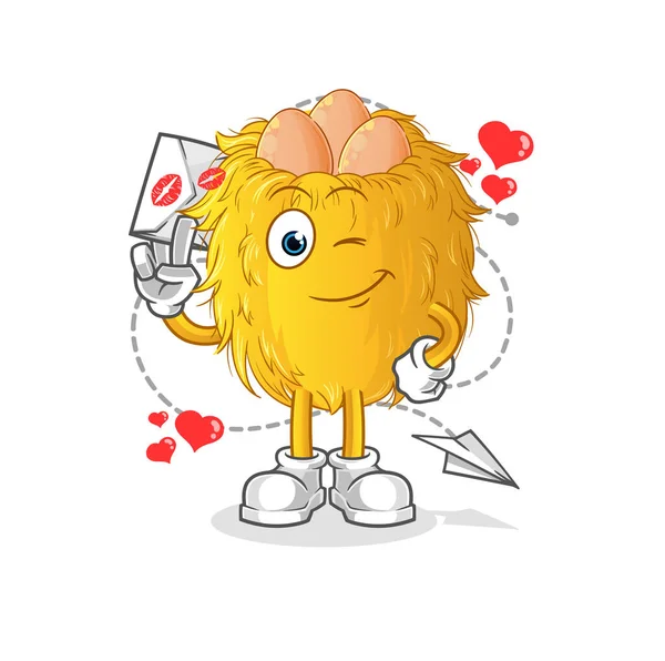 Kuş yuvası aşk mektubu illüstrasyonu. karakter vektörü