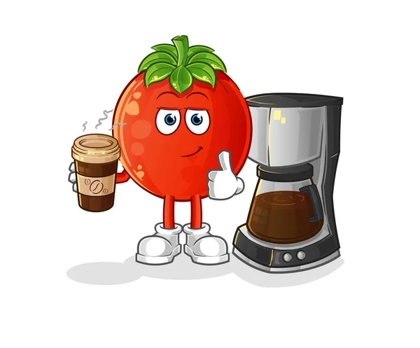Tomat Dricka Kaffe Illustration Teckenvektor — Stock vektor