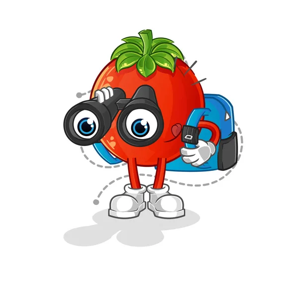 Tomate Mit Fernglascharakter Cartoon Maskottchen — Stockvektor