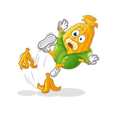 Mısır muza basıp kaydı. çizgi film maskotu vektörü