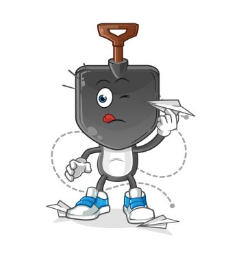 Kağıt uçak karakterli kürek kafa çizgi filmi. çizgi film vektörü