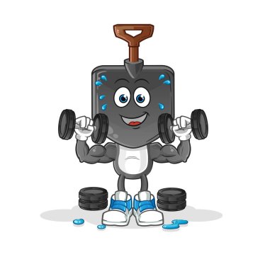 Kürek kafalı çizgi film ağırlık idmanı illüstrasyonu. karakter vektörü