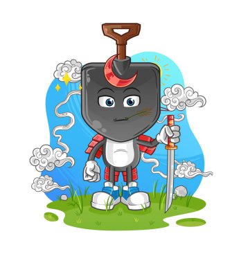 Kürek kafalı karikatür samurayı. çizgi film maskotu vektörü