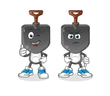 Kürek kafalı karikatür başparmağı yukarı, baş parmak aşağı. çizgi film vektörü