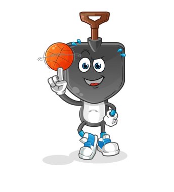 Kürek kafalı çizgi film, basket topu maskotu oynuyor. çizgi film vektörü