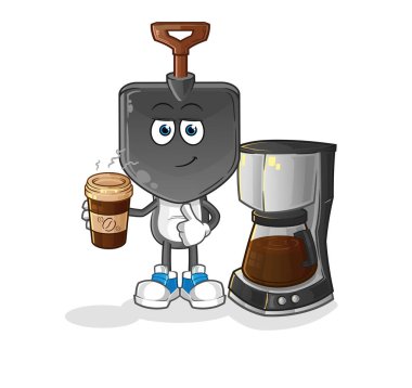 Kürek kafalı çizgi film karakteri kahve illüstrasyonu içiyor. karakter vektörü