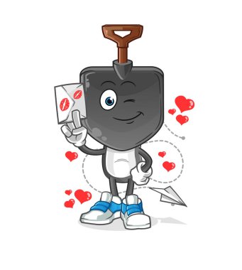 Kürek kafalı karikatür aşk mektubu illüstrasyonu. karakter vektörü