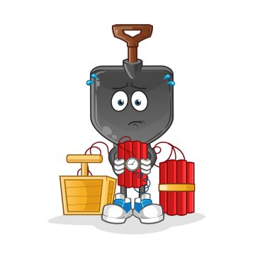 Kürek kafalı çizgi film karakteri dinamit taşıyor. çizgi film vektörü