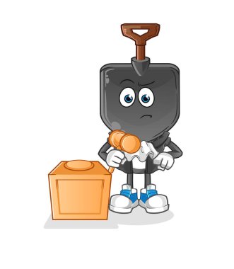 Kürek kafalı çizgi film yargıcı tokmağı tutuyor. karakter vektörü