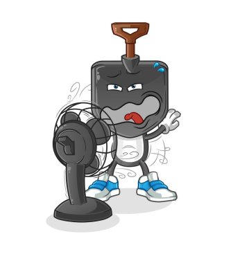 Hayran karakterinin önünde kürek kafalı çizgi film. çizgi film vektörü