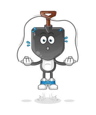 Kürek kafa çizgi film ip atlama egzersizi. karakter vektörü