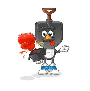 Kürek kafalı karikatür şaka eldiveni kutuda. çizgi film maskotu