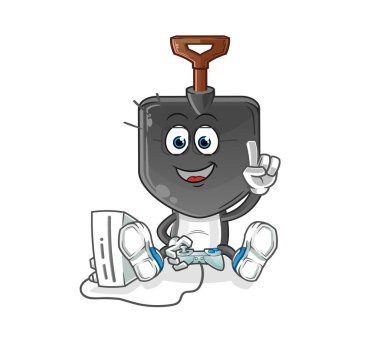 Video oyunları oynayan kürek kafa çizgi filmi. çizgi film karakteri