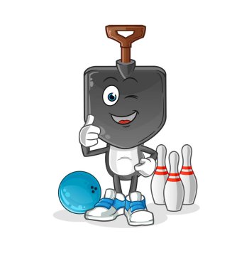 Kürek kafalı çizgi film karakteri bowling illüstrasyonu oynuyor. karakter vektörü