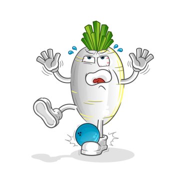 Bowling çizgi filminden beyaz turp hiten. çizgi film maskotu vektörü