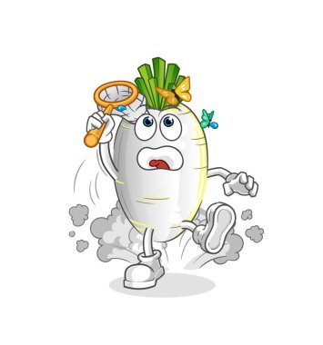 Beyaz turp kelebek resimlerini yakalıyor. karakter vektörü