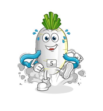 Beyaz turp koşucusu karakteri. çizgi film maskotu vektörü