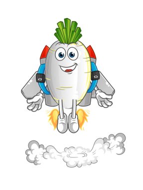 Maskotlu beyaz turp. çizgi film vektörü