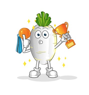 Trophie 'li beyaz turp birincisi. çizgi film karakteri