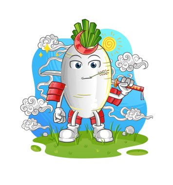 Beyaz turp samuray çizgi filmi. çizgi film maskotu vektörü