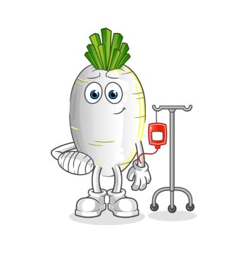 IV illüstrasyonunda beyaz turp hastalanmış. karakter vektörü