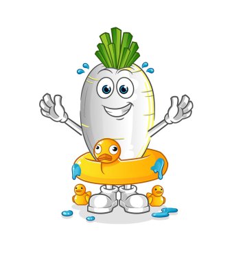 Ördek şamandıralı beyaz turp. çizgi film maskotu vektörü