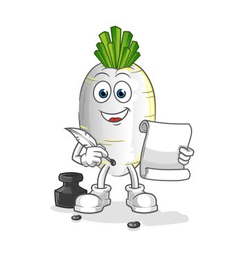 Beyaz turp yazar vektörü. çizgi film karakteri