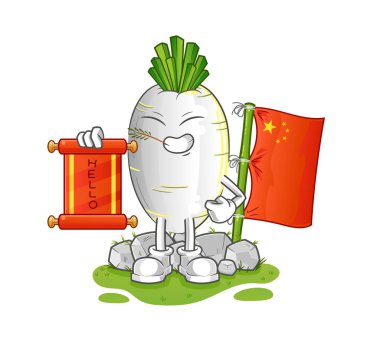 Beyaz turp Çin çizgi filmi. çizgi film maskotu vektörü