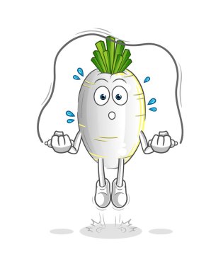 Beyaz turp ip atlama egzersizi. karakter vektörü