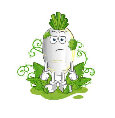 Uzun zamandır maskotluk yapan beyaz turp. çizgi film vektörü