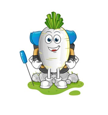 Beyaz turp kamp maskotu olur. çizgi film vektörü