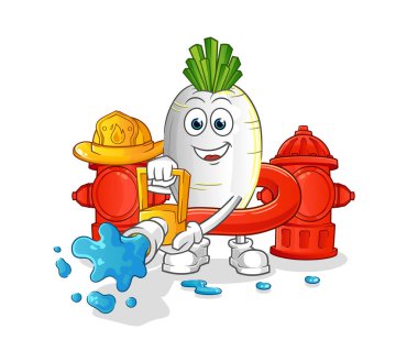 Beyaz turp itfaiyecisi vektörü. çizgi film karakteri