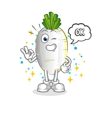 Beyaz turp kabul ediyor. çizgi film vektörü