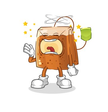 Çay poşeti esneme karakteri. çizgi film maskotu vektörü