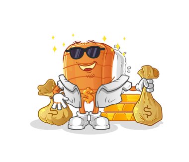 Suşi zengini. çizgi film maskotu vektörü