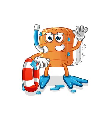 Şamandıra maskotlu suşi yüzücüsü. çizgi film vektörü