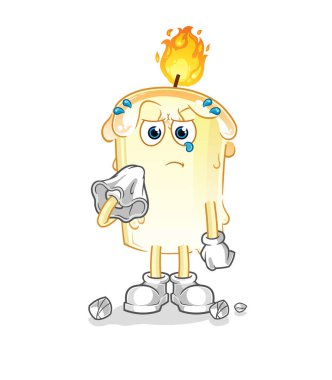 Mum peçeteyle ağlar. çizgi film maskotu vektörü