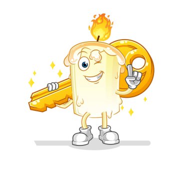 Mum anahtar maskotu taşır. çizgi film vektörü