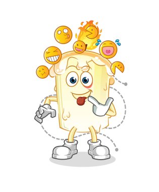 Mum gülüşü ve alaycı karakter. çizgi film maskotu vektörü